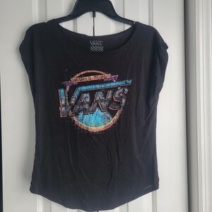 Vans Women's Black and Blue Logo Top